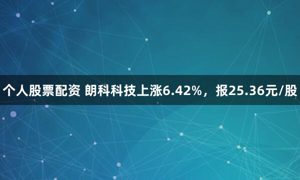 个人股票配资 朗科科技上涨6.42%，报25.36元/股